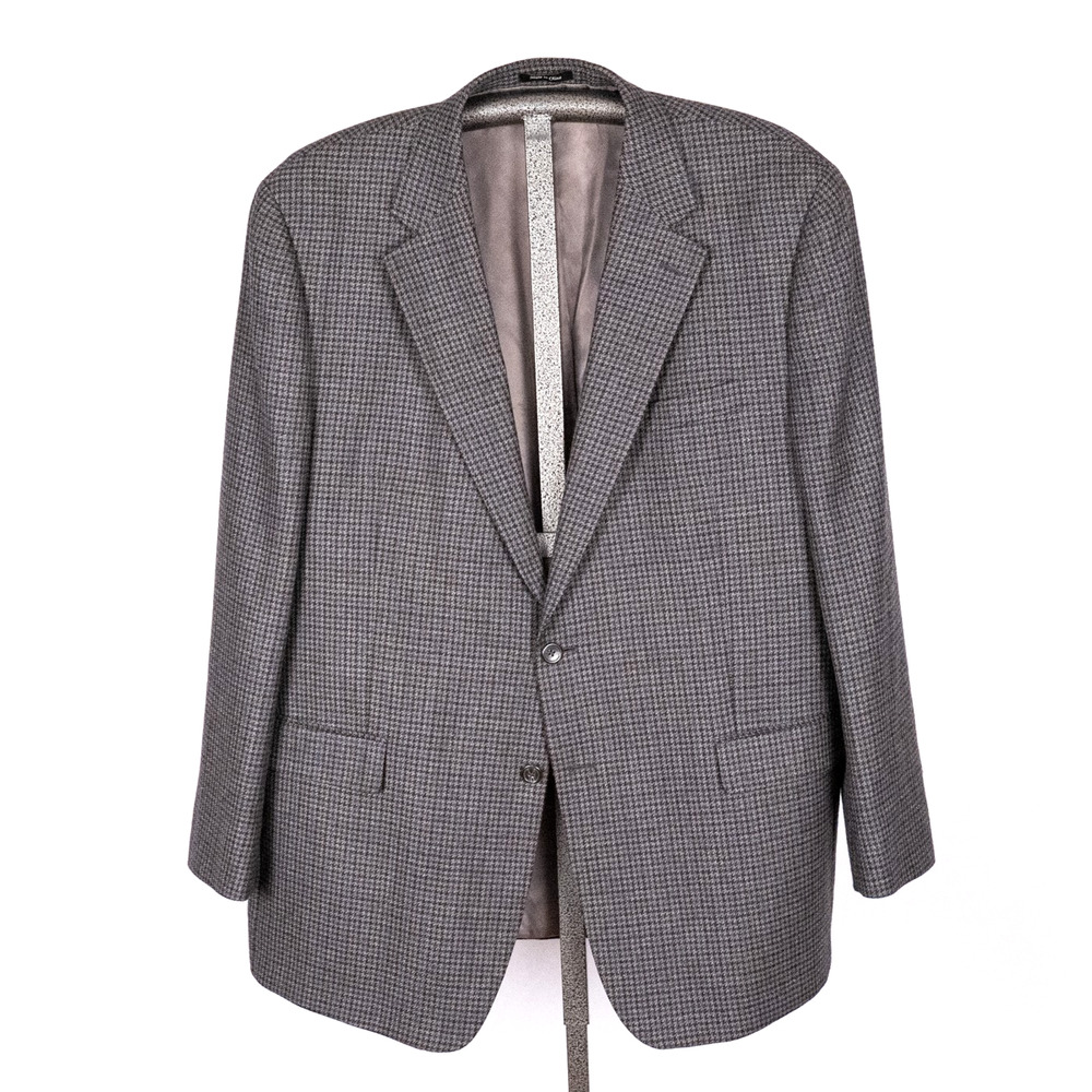Chaps Classic Men's Wool Blazer Size 48L Charcoal Gray & Blue Houndstooth Check